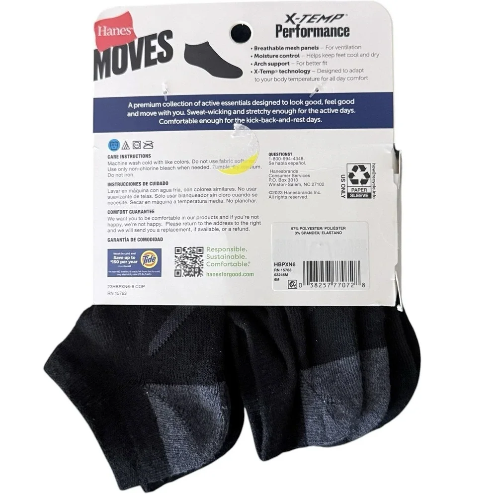 Hanes Premium Boys' 6pk No Show Socks Black , L (3-9)